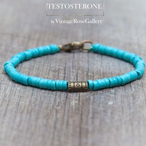 Tribal herenarmband, herenarmband turquoise edelstenen, boho herenarmband, stapelarmband, unisex armband van VintageRoseGallery