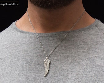 Mens Angel Wing Necklace: Stainless Steel Bohemian Pendant