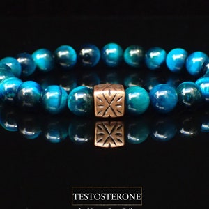 Turquoise blauwe tijgeroogarmband heren, cadeau voor man, herencadeau, blauwe tijgeroog gelaagde herenarmband van VintageRoseGallery