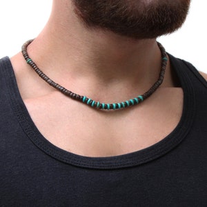Herren Türkis Tribal Halskette: Kakaobaumholz Boho Hippie Style