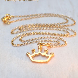 Gold Crown Necklace: 14K Plated Sterling Silver Queen Pendant