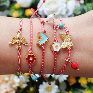 Martis Bracelet: Greek Spring Red Cord Bracelet with Charms