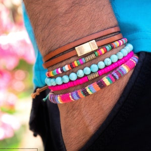 Regenboogarmband heren, set kleurrijke turkoois etnische armband, tribal herenarmband, unieke armbanden, testosteron van VintageRoseGallery