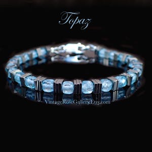Herentopaasarmband, natuurlijke herenarmband topaas edelstenen, sterlingzilver, hematiet luxe armbanden van VintageRoseGallery