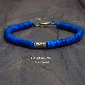 Royal Blue Tribal Mens Bracelet, Blue Turquoise Boho Mens Bracelet, Blue Gemstones Bracelet, Tribal Bracelet by VintageRoseGallery