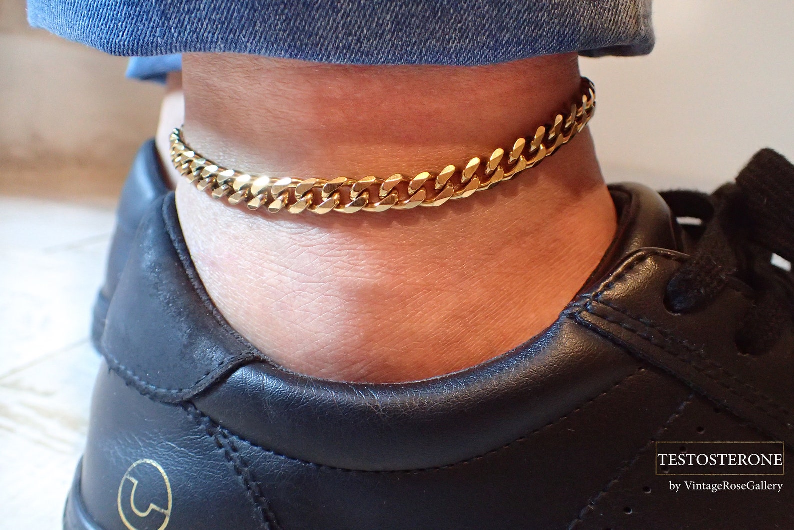 Gold Chain Anklet for Men, 7mm Gold Anklet for Men, Mens Stainless