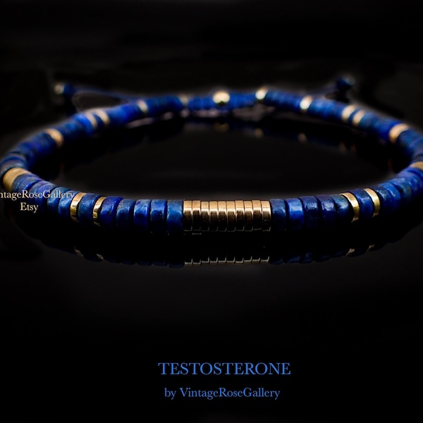 Bracciali minimalisti da uomo in lapislazzuli, bracciali minimalisti con pietre preziose di lapislazzuli, bracciali di lusso, bracciali di lusso di VintageRoseGallery