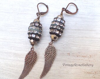 Angel Wings Earrings, Boho Chic Angel Wings Earrings, Bohemian Statement Earrings by VintageRoseGallery