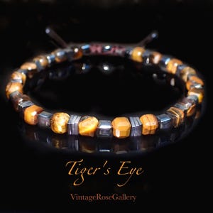 Mens Genuine Tiger&#39;s Eye - Hematite  Bracelets , Masculine Bracelets ,  Mens Gifts,  Minimalist Luxury bracelets by VintageRoseGallery
