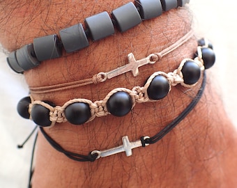 Sterling Silver Cross Bracelet: Adjustable Cord Unisex Jewelry