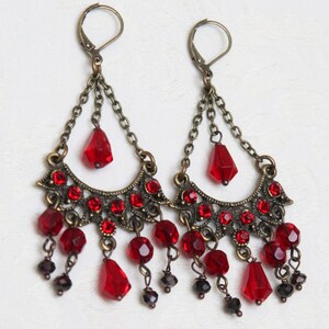 Red Chandelier Earrings, Boho Red Burgundy Earrings, Bohemian Red Earrings , Artistic Earrings image 2