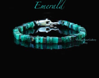 Mens Raw Emerald Bracelet: Sterling Silver Gemstone Jewelry