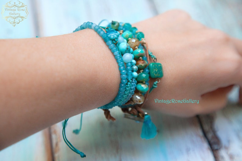 Blue Jade Gemstones Bracelet , Blue Jade Stack Bracelet, Layered Gemstones Bracelet, Friendship Bracelet by VintageRoseGallery zdjęcie 2