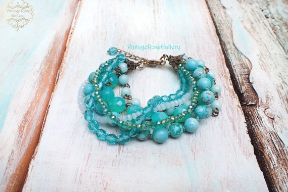 5-tlg. Türkis Perlen Armband Set - Boho Stretch Armbänder Für Frauen