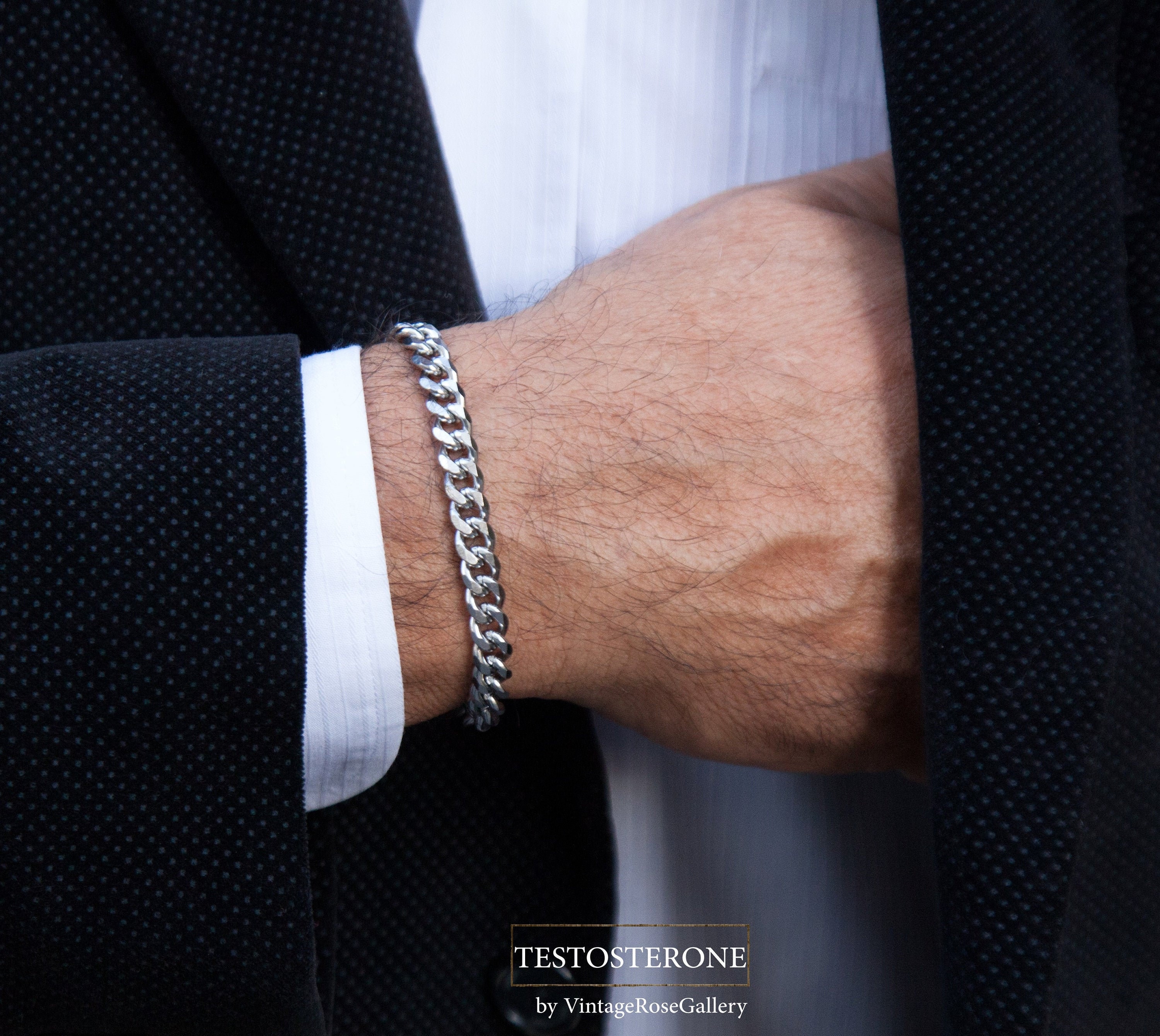 Bracelet Homme Chaîne Cubaine En Acier Inoxydable - Gourmette Argentée - Cadeau Père, Ami, Fils
