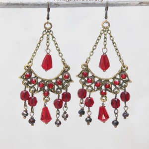 Red Chandelier Earrings, Boho Red Burgundy Earrings, Bohemian Red Earrings , Artistic Earrings image 6