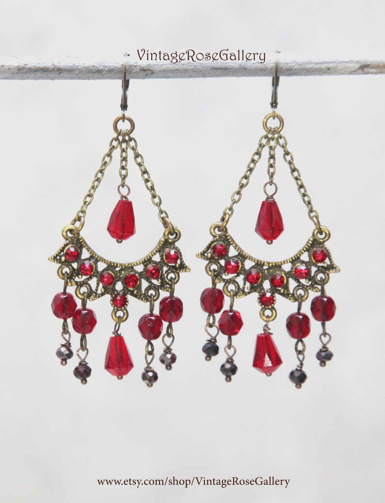 Red Chandelier Earrings, Boho Red Burgundy Earrings, Bohemian Red Earrings , Artistic Earrings image 6