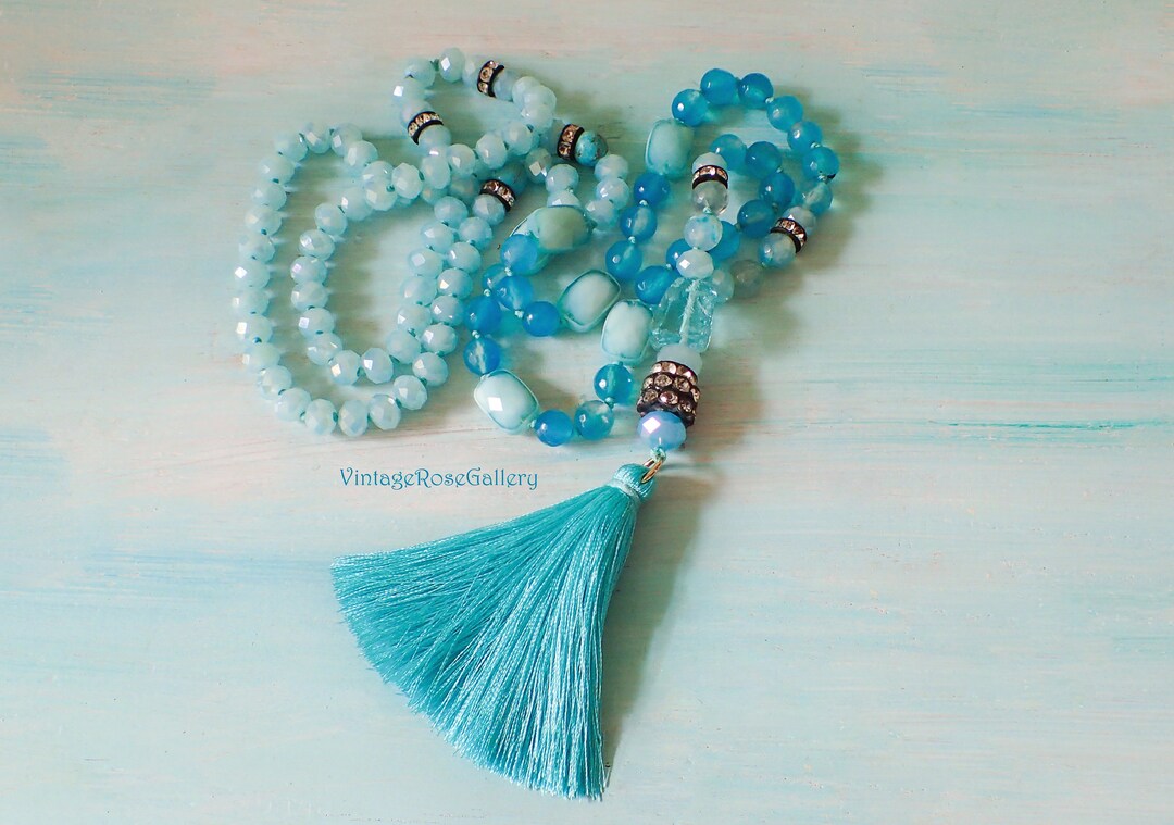 Turq Agate + Tassel on Chain Necklace main image 1