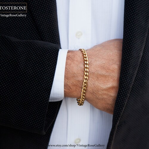 Mens Bracelet, Mens Gold Chain Bracelet, Mens Gift, Gift for Husband, Gift for Boyfriend, Stainless Steel Bracelet by VintageRoseGallery