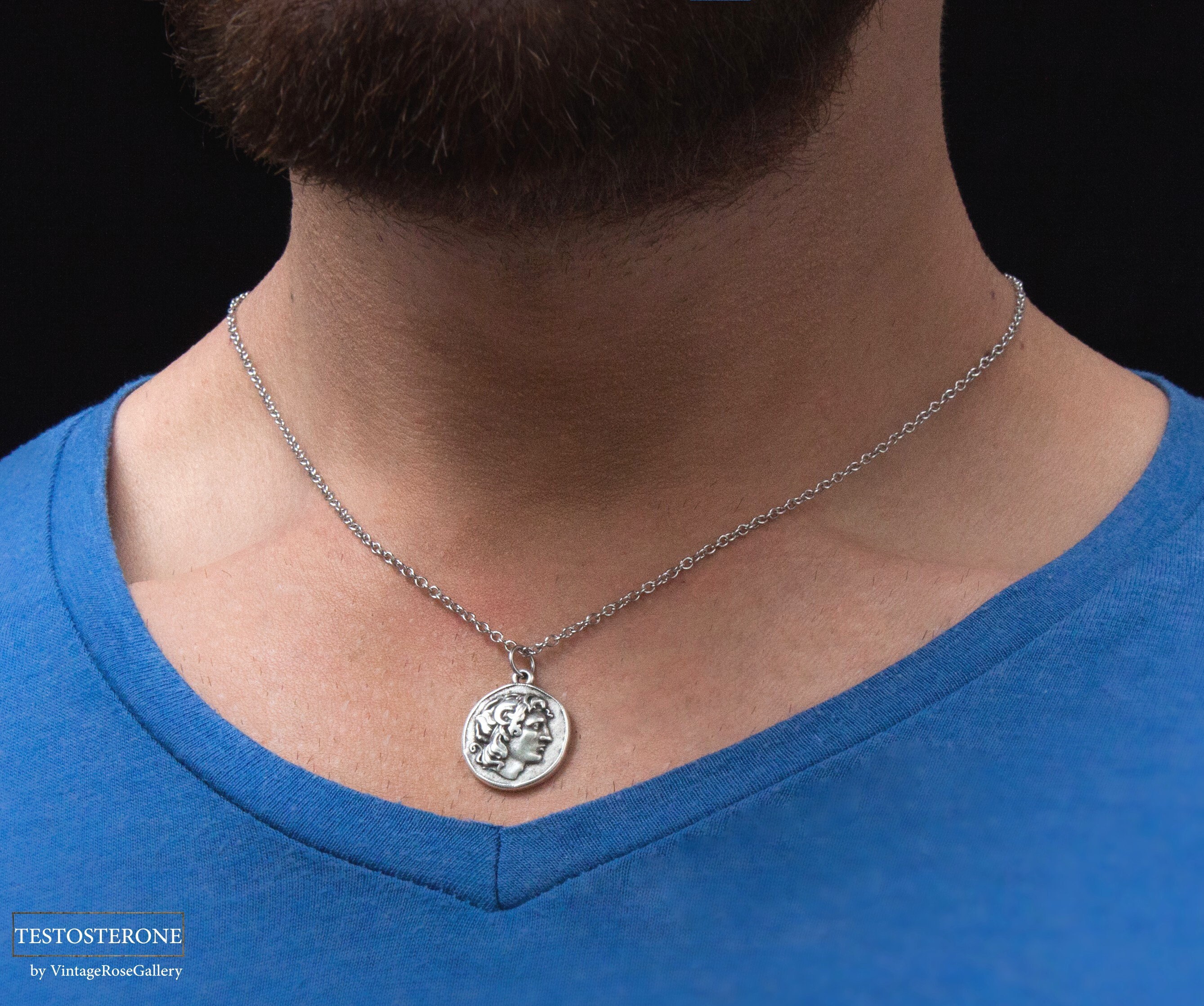 Silver coin necklace mens deals
