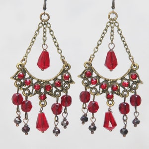 Red Chandelier Earrings, Boho Red Burgundy Earrings, Bohemian Red Earrings , Artistic Earrings image 4
