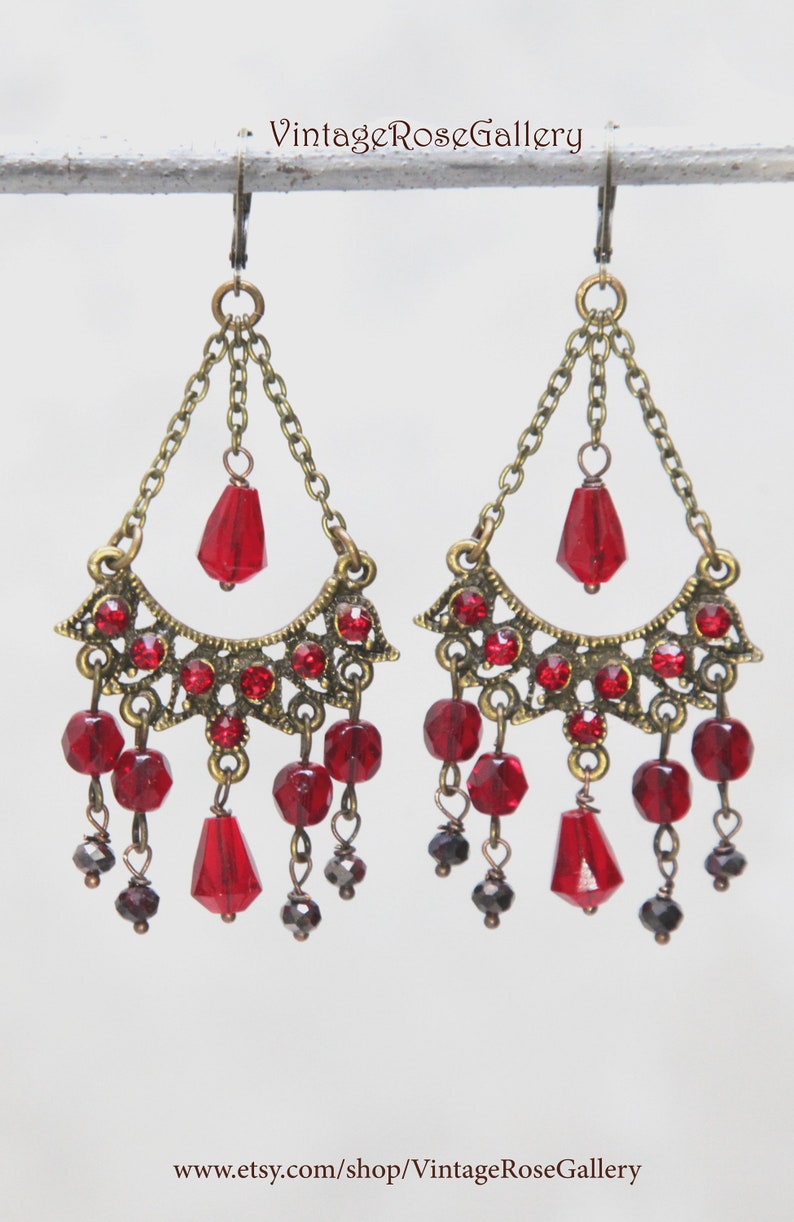 Red Chandelier Earrings, Boho Red Burgundy Earrings, Bohemian Red Earrings , Artistic Earrings image 4