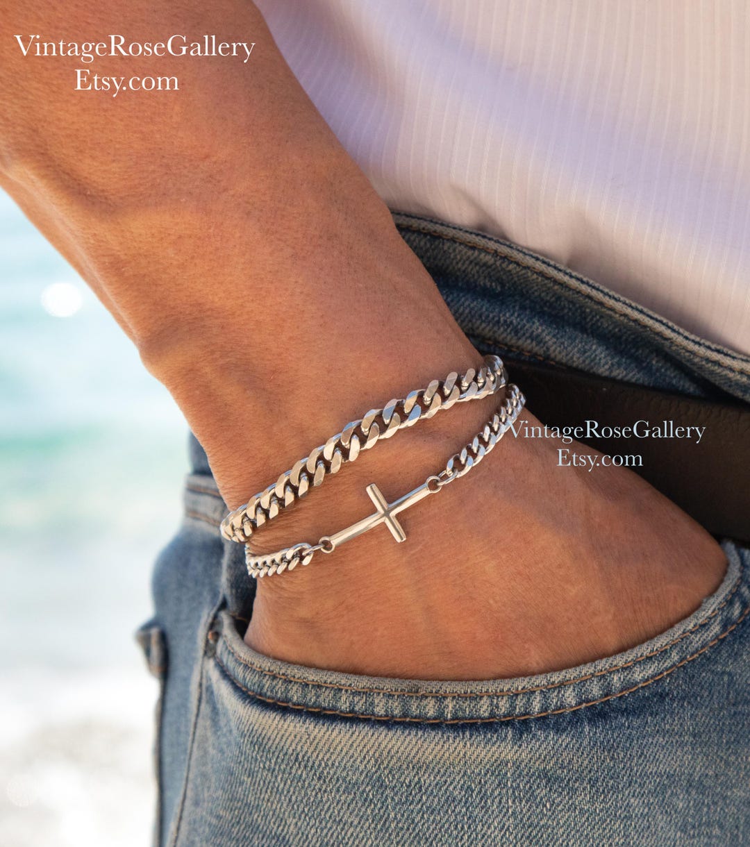 CROSS Bracelet , Mens Silver Bracelet, Christmas Gift , Mens Gift