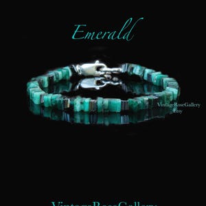 Mens Emerald Bracelet, Natural Raw Emerald Gemstones Mens Bracelet, Sterling Silver, Luxury Bracelets by VintageRoseGallery