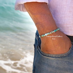 Mens Jasper Bracelet, Turquoise Jasper Gemstones Mens Bracelet, Sterling Silver, Luxury Bracelets by VintageRoseGallery image 7