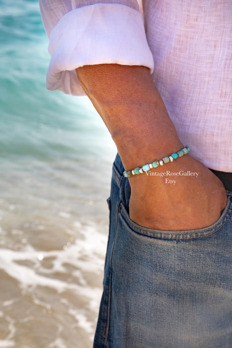 Mens Jasper Bracelet, Turquoise Jasper Gemstones Mens Bracelet, Sterling Silver, Luxury Bracelets by VintageRoseGallery image 7