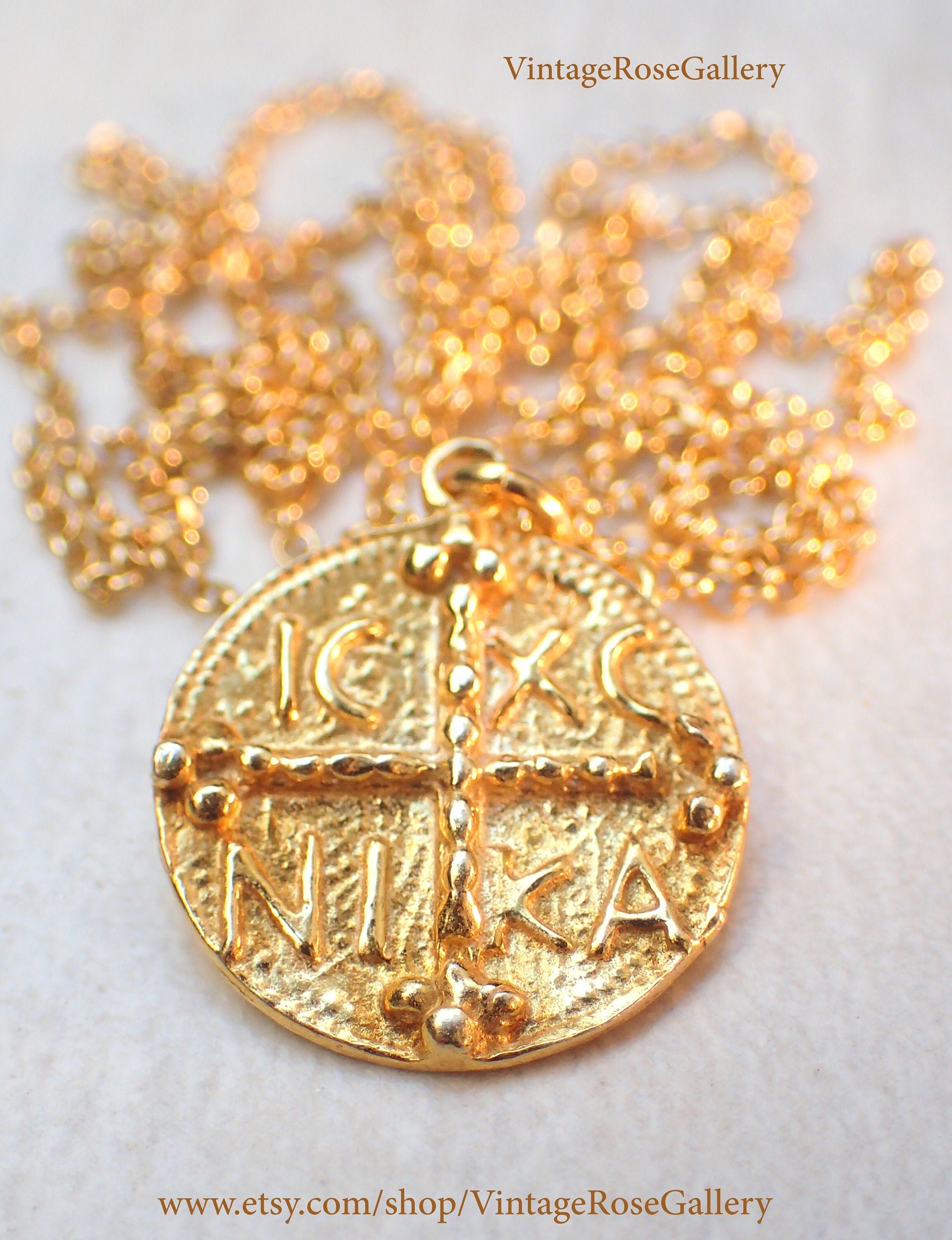 Gold Coin Necklace 14k Greek Byzantine 
