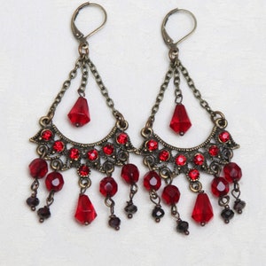 Red Chandelier Earrings, Boho Red Burgundy Earrings, Bohemian Red Earrings , Artistic Earrings image 8