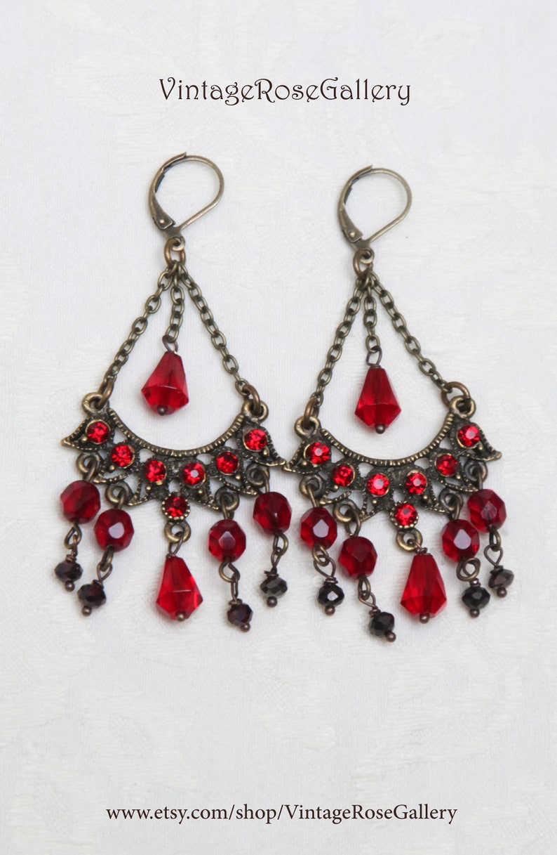 Pendientes de araña roja, pendientes boho rojo borgoña, pendientes boho rojo, pendientes artísticos imagen 8