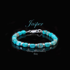 Mens Jasper Bracelet, Turquoise Jasper Gemstones Mens Bracelet, Sterling Silver, Luxury Bracelets by VintageRoseGallery image 5