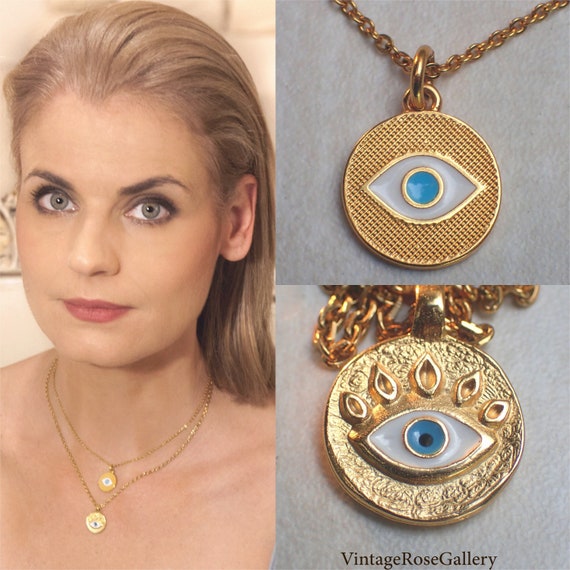 Evil Eye Necklace Gold Coin Necklace Gold Evil Eye Necklace 24K