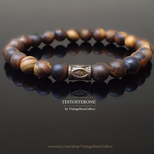 Herenarmband, herenarmband tijgeroog, Valentijnsdagcadeau, herenarmband, testosteron van VintageRoseGallery