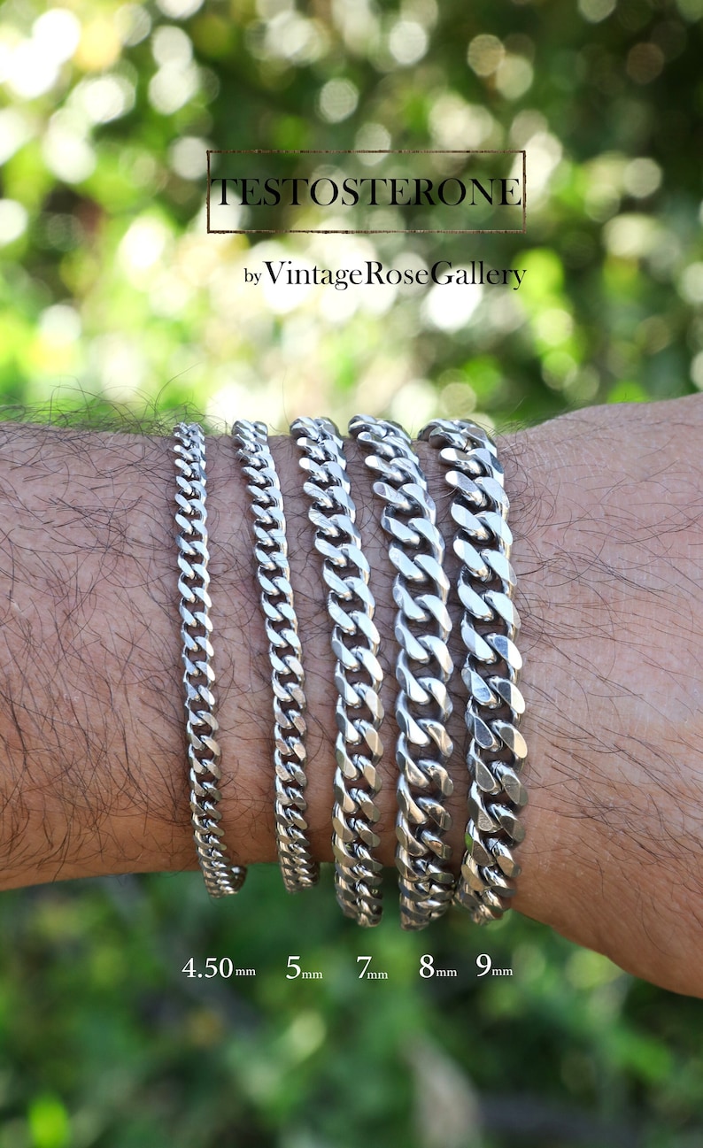 Pulsera para hombre, pulsera de cadena de acero inoxidable 5mm/7mm/8mm//9mm, regalo para hombre, regalo para papá, él, marido por VintageRoseGallery imagen 4