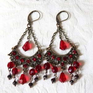 Red Chandelier Earrings, Boho Red Burgundy Earrings, Bohemian Red Earrings , Artistic Earrings image 5