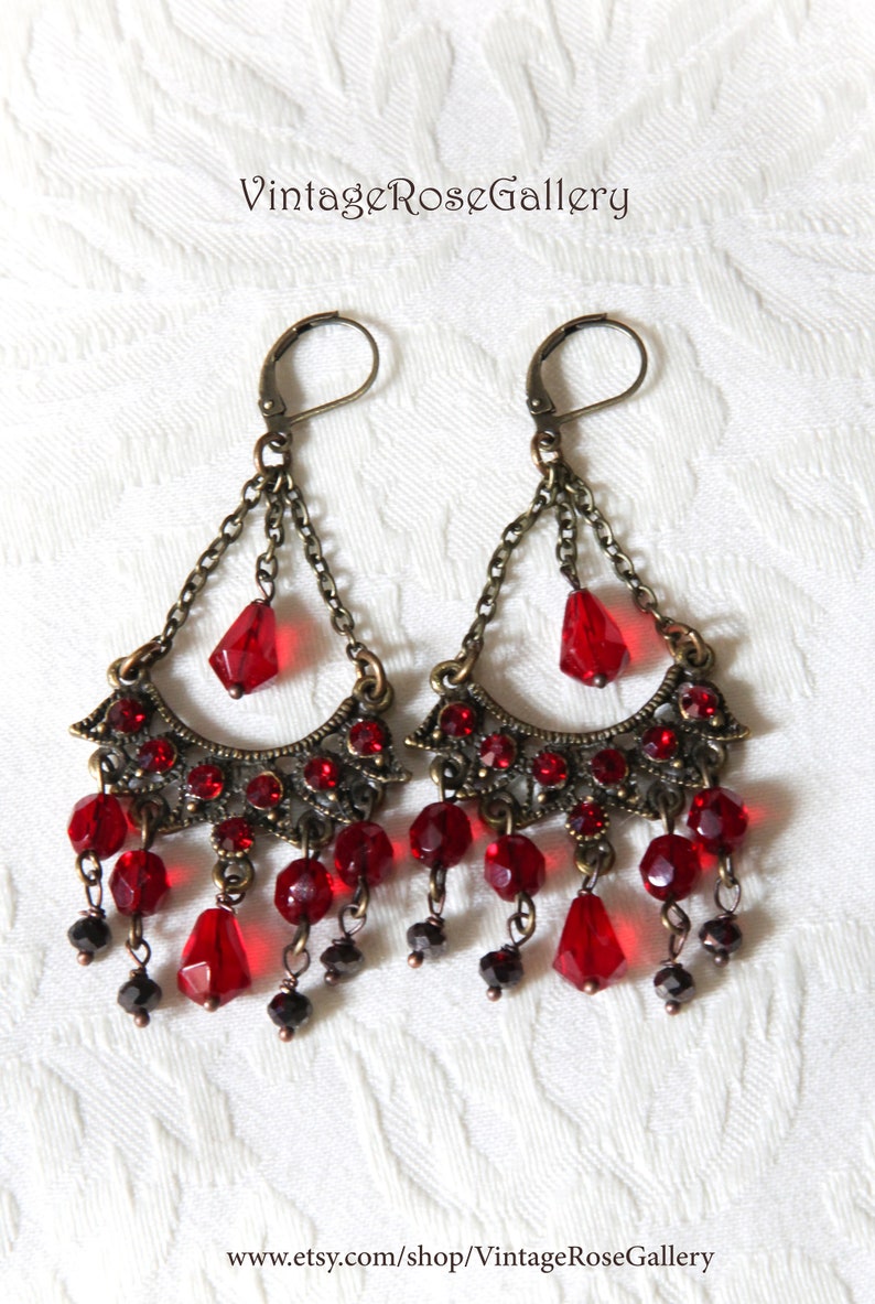 Pendientes de araña roja, pendientes boho rojo borgoña, pendientes boho rojo, pendientes artísticos imagen 5