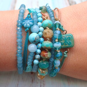 Blue Jade Gemstones Bracelet , Blue Jade Stack Bracelet, Layered Gemstones Bracelet, Friendship Bracelet by VintageRoseGallery zdjęcie 5