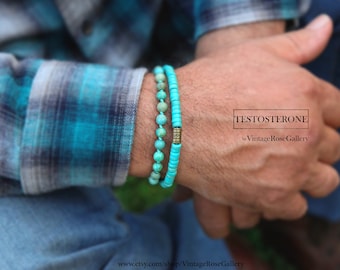 Men's Turquoise  Bracelets, Gift for Boyfriend,  Turquoise Boho Mens Bracelet, Christmas Gift for Him  by VintageRoseGallery