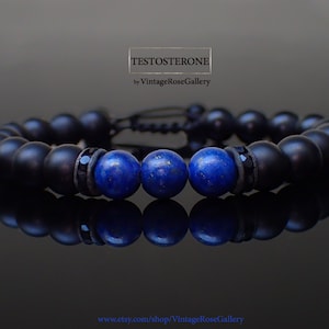 Lapis Lazuli Mens Bracelet: Matte Onyx Gemstone Bracelet