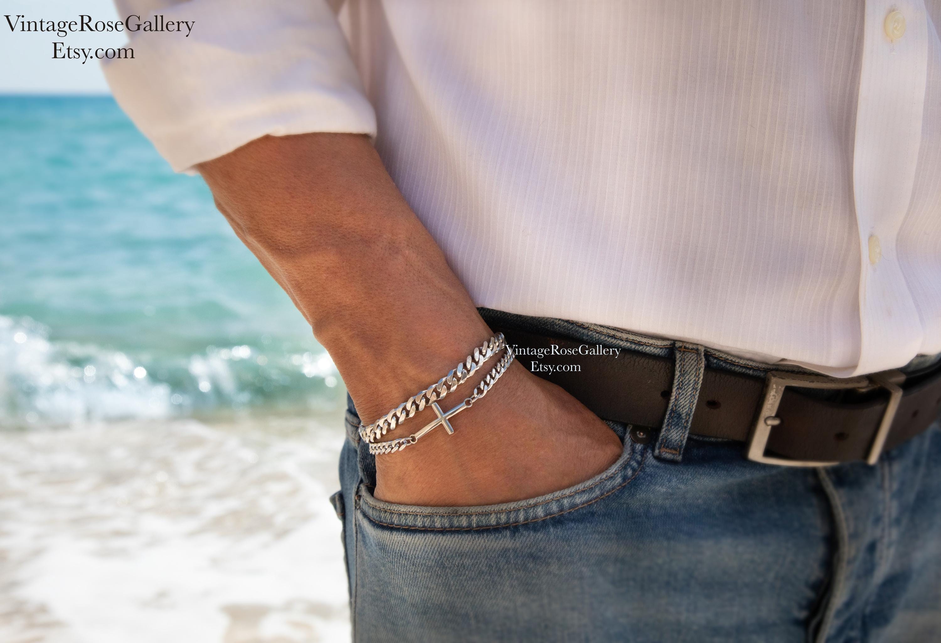 CROSS Bracelet , Mens Silver Bracelet, Christmas Gift , Mens Gift