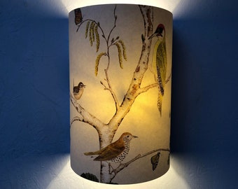 Lampshade birds  butterflies wall lamp nature theme light wildlife sconce wallpaper natural wood fixture semicircular PVC one light