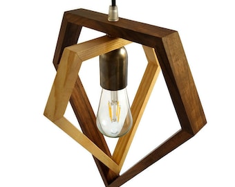 geometric wooden diamond lamp, natural wood walnut light, contemporary sconce, handmade fixture, customizable hanglamp, bespoke lantern