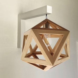 geometric wooden icosahedron lamp, natural wood walnut light, contemporary sconce, handmade fixture, customizable hanglamp, bespoke lantern Sconce in Ash Cherry