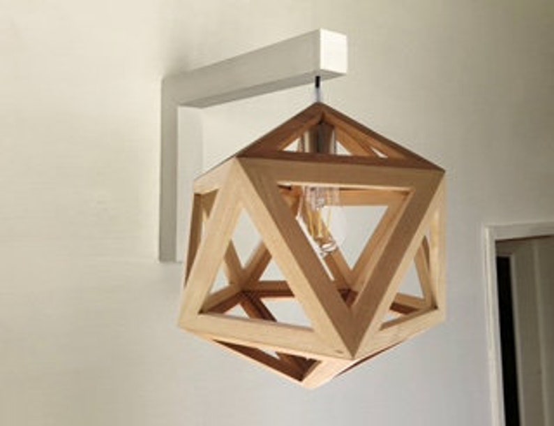 geometric wooden icosahedron lamp, natural wood walnut light, contemporary sconce, handmade fixture, customizable hanglamp, bespoke lantern Sconce in Ash Cherry