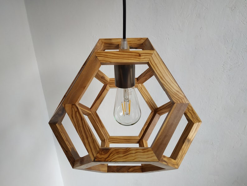 Olive Wood Pendant Lamp in Olive Wood Truncated Octahedron Etsy