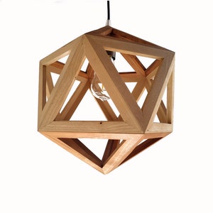 geometric wooden icosahedron lamp, natural wood walnut light, contemporary sconce, handmade fixture, customizable hanglamp, bespoke lantern zdjęcie 5