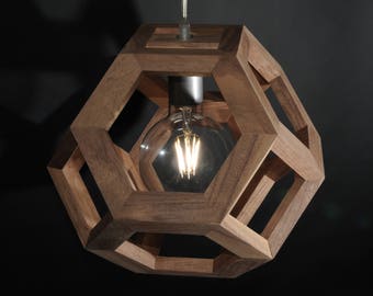 geometric wooden octahedron lamp, natural wood walnut light, contemporary sconce, handmade fixture, customizable hanglamp, bespoke lantern